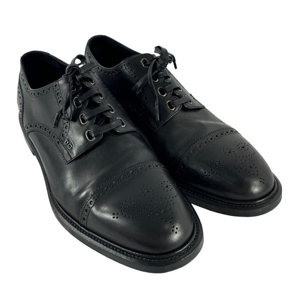 DOLCE & GABBANA Wingtip Black Leather Perforated Men's Oxfords 9.5UK - 10.5 US - Picture 4 of 12